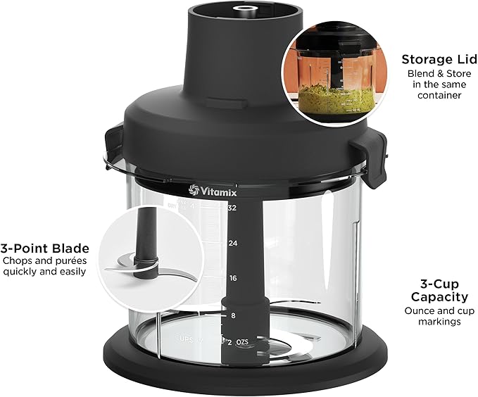 Vitamix 5-Speed Immersion Blender 5-Piece Bundle 625-Watt Motor One-Handed Operation 5 ft cord includes Mini-Chopper Blending Jar Whisk Attachment &amp Storage Case Stainless Steel/Black