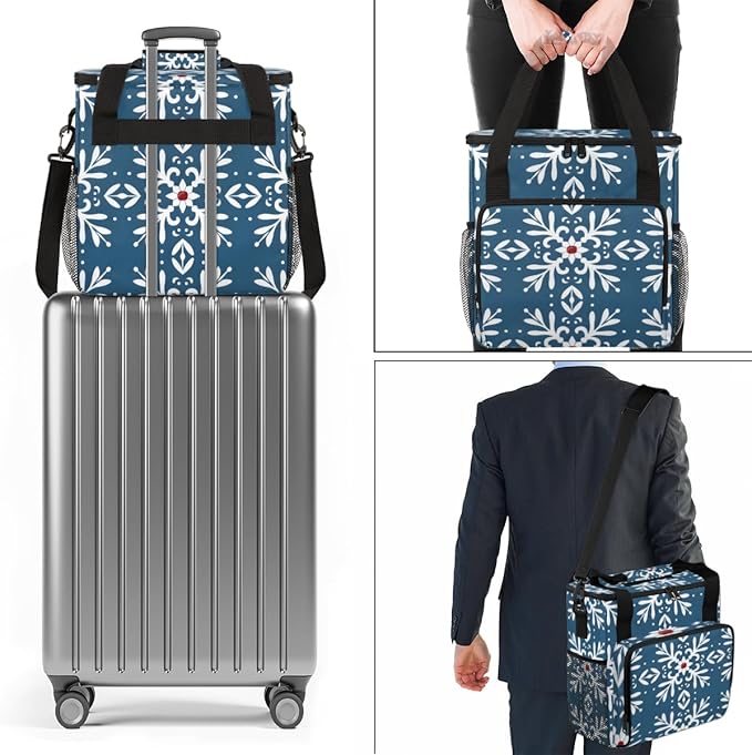 Fantastic Snowflakes Christmas Coffee Maker Carrying Bag Travel Storage Bag Compatible with K-Mini or K-Mini Plus Single Serve Coffee Brewer Carrying Case with Multiple Pockets &amp Shoulder Strap