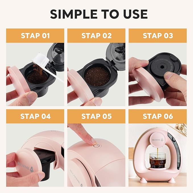 Single Serve Coffee Maker For K Cup Pod and Coffee Grounds /Tea Fast Brew in 2 minutes 2 IN 1 One Button Coffee Machine 4-8 Oz Brew Sizes Stylish＆Compact For Home Office RV and Dorm Pink