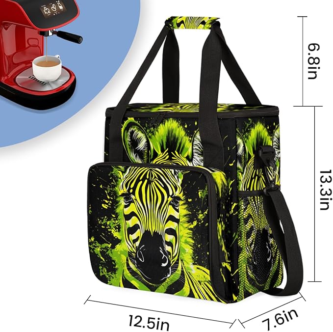 Neon Zebra Coffee Maker Carrying Bag Portable Travel Storage Tote Bag Compatible with K-Mini or K-Mini Plus Single Serve Coffee Brewer Carrying Case with Multiple Pockets &amp Shoulder Strap