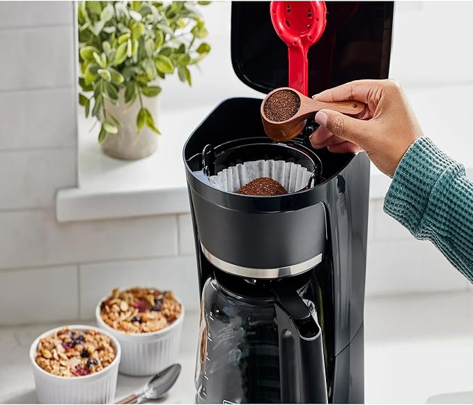 12-Cup Programmable Coffee Maker with Glass Carafe Strength Selector Mid-Brew Access Auto Shut-Off and Keep Warm Function Black