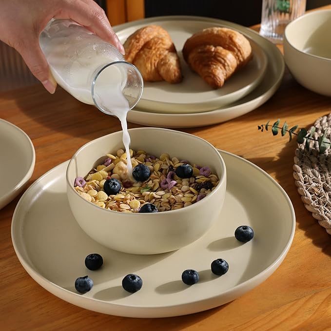 AmorArc Ceramic Dinnerware Sets Wavy Rim Stoneware Plates and Bowls SetsDishwasher &amp Microwave &amp Oven Safe Dishes set Service for 4 (12pc)