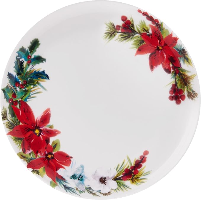 Mikasa Hope Joy Holiday Poinsettia Bone China Lightweight Chip Resistant 16 Piece Dinnerware Set Service for 4 Multicolor