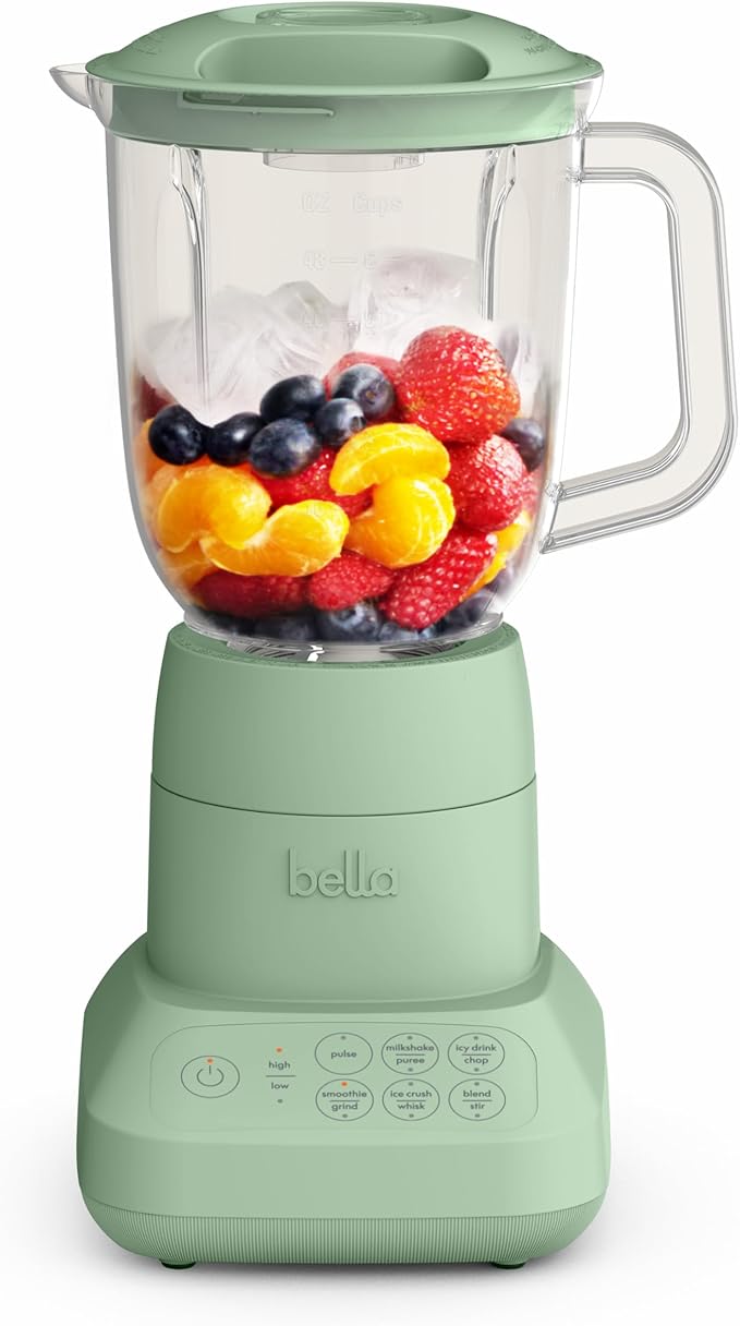 bella 10 Speed Countertop Blender Juicer &amp Smoothie Maker Fits-anywhere™ Kitchenware Slim Flip &amp Store Design Dishwasher Safe 48oz Capacity Pitcher &amp Lid Stainless Steel Blade 450 Wa