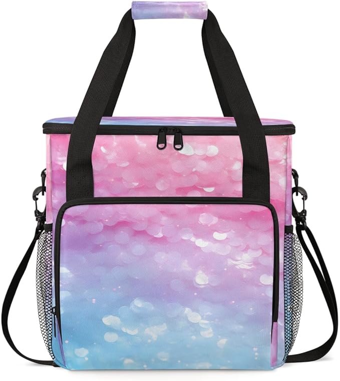 Glitter Coffee Maker Carrying Bag Light blue Portable Travel Storage Tote Bag Compatible with K-Mini or K-Mini Plus Single Serve Coffee Brewer Carrying Case with Multiple Pockets &amp Shoulder Stra