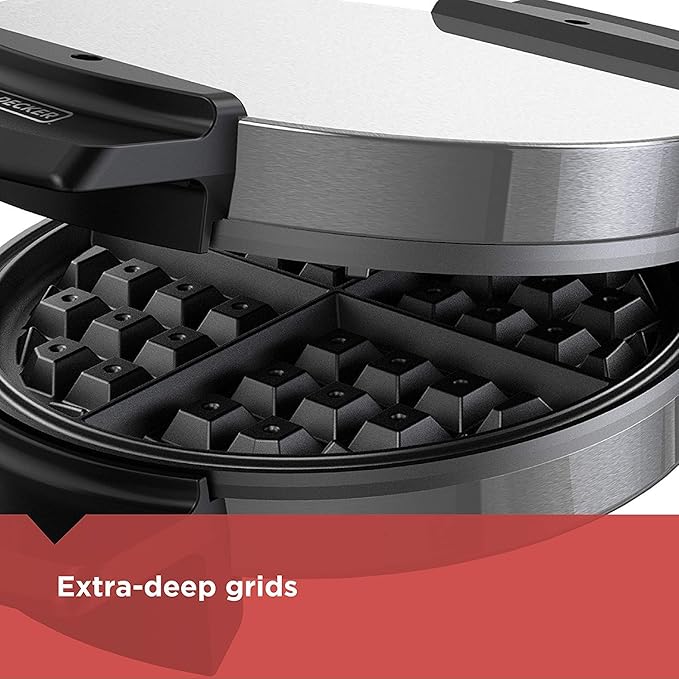 BLACK+DECKER 2-Slice Toaster T2569B Extra Wide Slots 6 Shade Settings 850 Watts Crub Tray &amp Belgian Waffle Maker Stainless Steel WMB500Silver