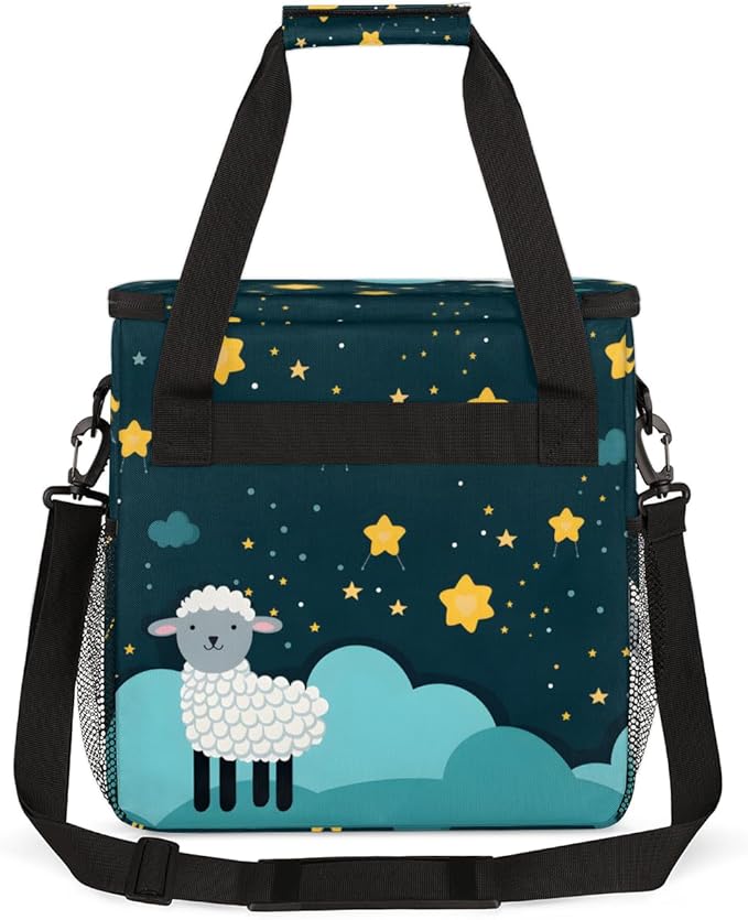 Cartoon Sheep Coffee Maker Carrying Bag Night Star Travel Storage Bag Compatible with K-Mini or K-Mini Plus Single Serve Coffee Brewer Carrying Case with Multiple Pockets &amp Shoulder Strap