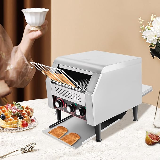 Electric Conveyor Toaster 2200 W Commercial Toasters Home Countertop Conveyor Oven 7-Speed Adjustments Toasting Maker for Bun Bread Commercial Toasting(300pcs/Hour)