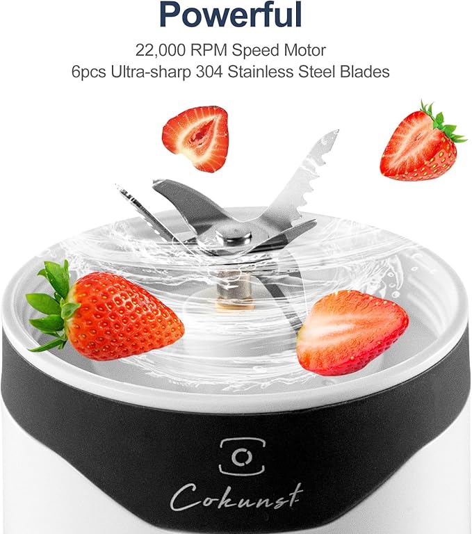 COKUNST 18oz Portable Blender USB Rechargeable Personal Size Blenders Smoothie Blender with 6 Blades for Protein &amp Shakes Mini juicer with Extra Handle Lid for Travel Sports Outgoing White