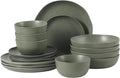 Gibson Elite Menlo Park 16-Piece Pottery Clay Stoneware Dinnerware Set – Green Reactive Glaze Organic Shape Embossed Plates and Bowls W/Pasta Bowl Service for 4 – Microwave &amp Dishwasher Safe