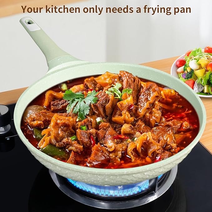 Non stick Frying Pans with Lid 11 in + Sauce pan set 4 Pcs 1.5Qt &amp 2.0Qt SaucePan Set with Lid