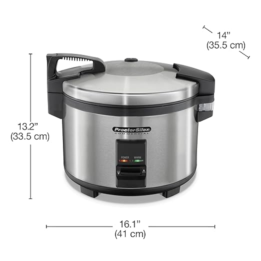 Proctor Silex Commercial 37540 Rice Cooker/Warmer 40 Cups Cooked Rice Capacity Nonstick Inner Pot Hinged Lid Stainless Steel Housing Conforms to NSF