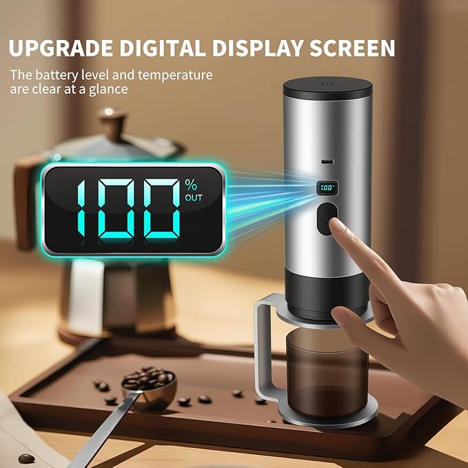 RQUOIRE 3-in-1 Portable Coffee Maker Espresso Machine Self-Heating Travel Coffee Maker Compatible with NS DG Pods &amp Ground Coffee Small Mini Espresso Machine for Car Camping Hiking With Stand