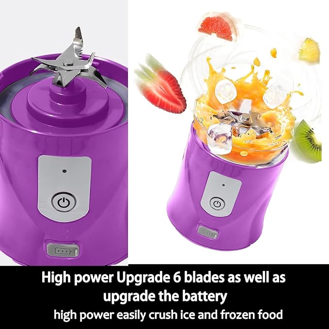 Portable Personal Blender for Smoothies 13oz USB Rechargeable Cordless Travel Blender with 6 Serrated Stainless Steel Blades Ice Crusher Juicer Cup Self-Cleaning BPA-Free for Outdoor&ampKitchen