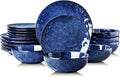 vicrays 18-Piece Kitchen Dinnerware Set Ceramic Fluted Dinner Plates Salad Plates Bowls Set Microwave Oven and Dishwasher Safe Scratch Resistant Suitable for Home Party Restaurant (Blue)