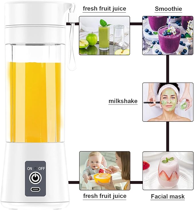 Portable Blender Personal Blender Mini Smoothies Shakes Juicer Cup USB Rechargeable White
