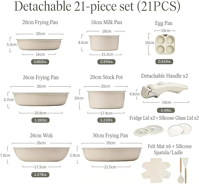 Ceramic Cookware Set Pots and Pans Set Non stick 21-Piece Induction Cookware Non toxic Healthy Non Stick Kitchen Cooking Set with Frying Pans Set PFAS PTFE PFOA PFOS Free