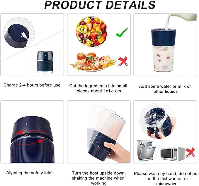 Portable Blender Personal Blender with Rechargeable USB Blender Cup BPA Free Small Blender Protein Shake for Home and Outdoor.(White)