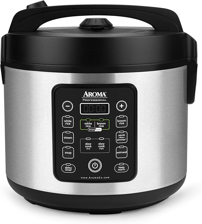 Aroma Housewares ARC-1120SBL SmartCarb Cool-Touch Stainless Steel Rice Multicooker Food Steamer Slow Cooker with Non-Stick Inner Pot and Steam Tray 20-Cup(cooked)/ 5Qt Black