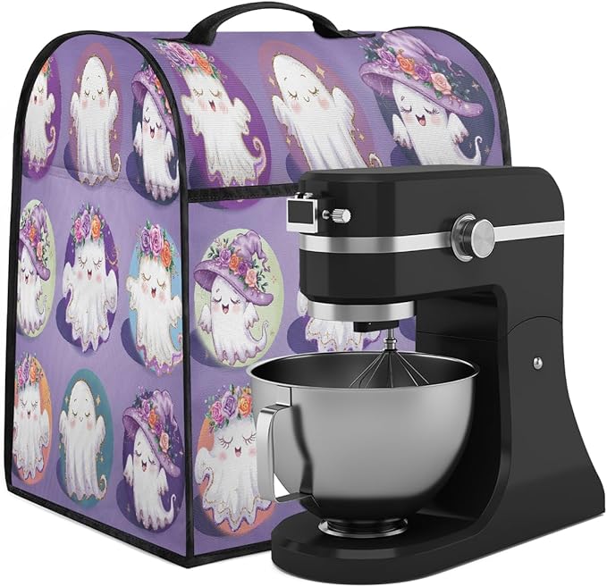cfpolar Kitchen Aid Mixer Cover Compatible with 6-8 Quarts Halloween Cute Ghosts Flower Stand Mixer Cover Kitchen Aid Mixers Accessories Appliance Organizer Bag Dust Covers with Zipper Pocket