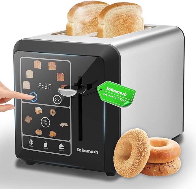 Touch Screen Toaster 2 Slice Smart Digital Toasters 6 Browning Levels &amp 6 Bread Types Bagel Memory Function Timer Stainless Steel 800W