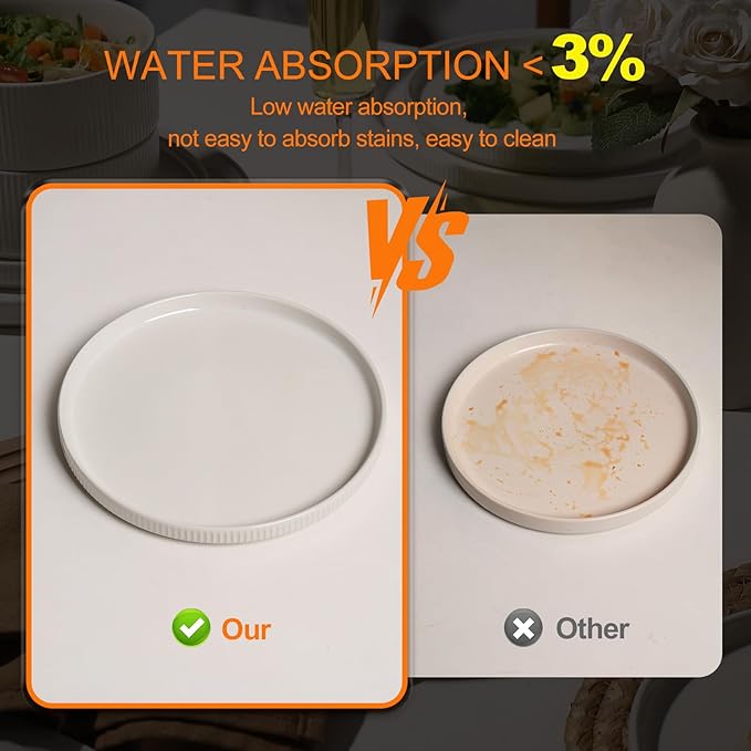 MONITO Ceramic Plates and Bowls Sets for 4 12PCS Stoneware Dinnerware Sets Reactive Glaze Dish Set Chip and Scratch Resistant Double Microwave and Dishwasher SafeWhite
