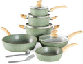 12 Pieces Kitchen Pots &amp Pans Set Nonstick Cookware Set Granite Coated Green
