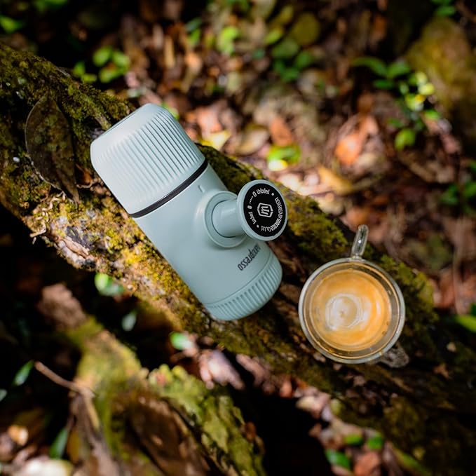 WACACO Nanopresso Portable Espresso Maker Bundled with Protective Case Upgrade Version of Minipresso Mini Travel Coffee Machine Perfect for Camping Travel and Office (New Elements Arctic Blue)