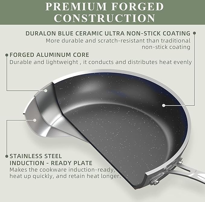 Nuwave 9pc Cookware Set Healthy Duralon Blue Ceramic Nonstick Coated Diamond Infused Scratch-Resistant PFAS Free Oven Safe Induction Ready &amp Evenly Heats Tempered Glass Lids &amp Stay-Cool H