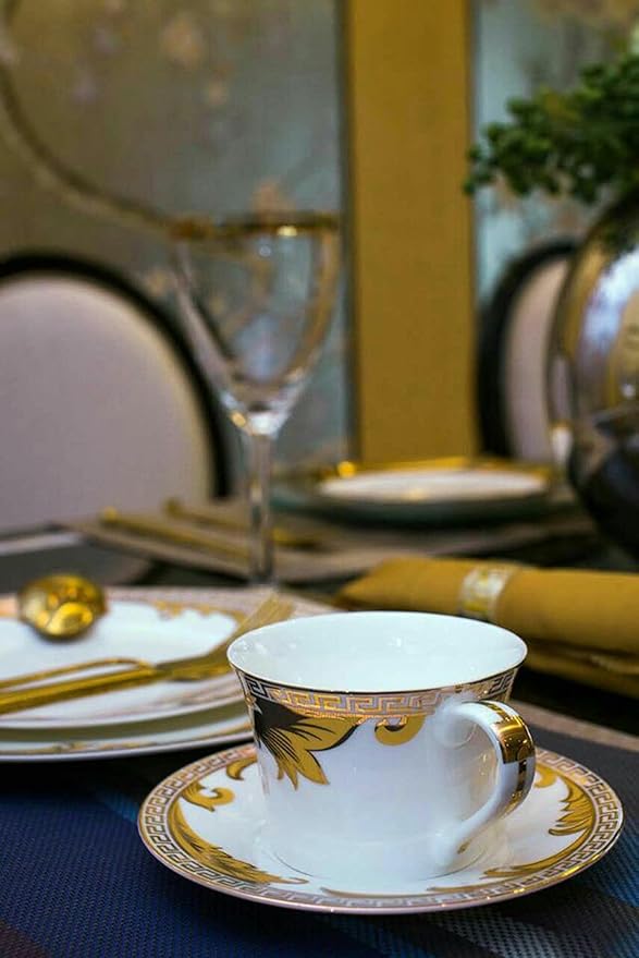 uropean Style Dinnerware Set Service for 4 Bone China Dinnerware Sets Unbreakable Porcelain Dinner Sets Coffee Cup and Saucer Tableware Set Steak Dinner Plates Dish Se golden hook-06