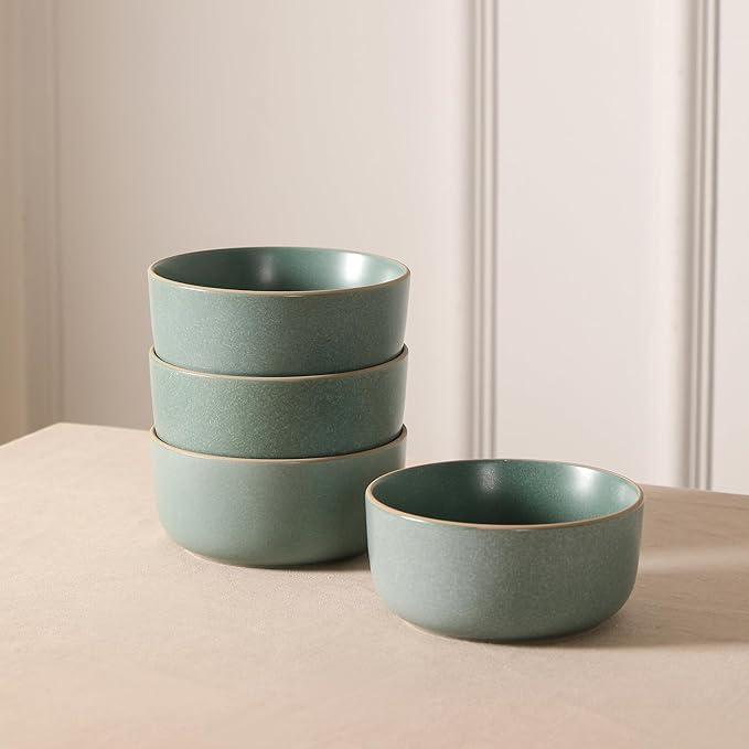 Earth &amp Clay Amber 24-Piece Dinnerware Set Stoneware Dishwasher and Microwave Safe Plates and Bowls Set Dish Set for 8 Green
