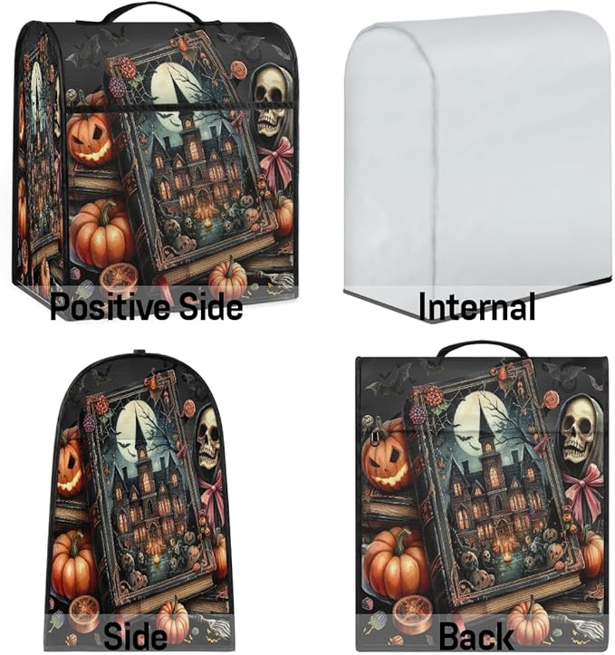 cfpolar Kitchen Aid Mixer Cover Compatible with 6-8 Quarts Halloween Skull Pumpkins Stand Mixer Cover Kitchen Aid Mixers Accessories Appliance Organizer Bag Dust Covers with Zipper Pocket