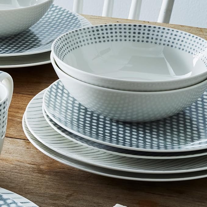 Noritake Grey Hammock 12-Piece Coupe Dinnerware Set Service for 4
