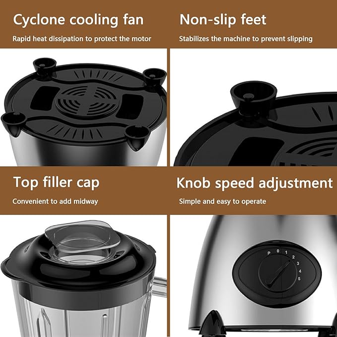 Countertop Blender 850W Blenders for Kitchen 48 Oz Glass Jar 5 Speeds and Pulse for Shakes and Smoothies Frozen Drinks Silver