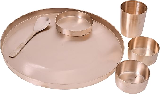 De Kulture Works Ayurveda Pure Kansa Bronze Solid Dinnerware Thali Set (Matt) 6 pieces