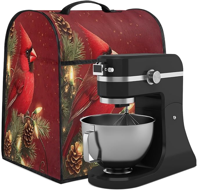 cfpolar Kitchen Aid Mixer Cover Compatible with 6-8 Quarts Christmas Holly Cardinal Stand Mixer Cover Kitchen Aid Mixers Accessories Appliance Organizer Bag Dust Covers with Zipper Pocket