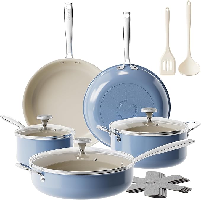 Redchef Ceramic Nonstick Cookware Set14pcs Pots and Pans Set Non StickInduction Cookware with Stainless Steel HandleNon Toxic Kitchen Cooking SetDishwasher &amp Oven SafePFAS PFOA &amp PTFE Fre