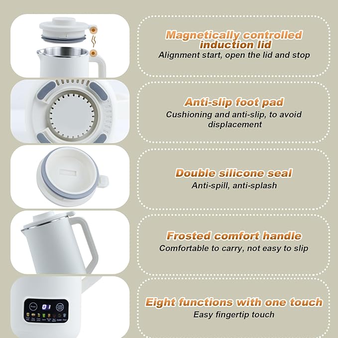 Nut Milk Maker Machine 20 oz Automatic Milk Machine with 10 Blades Plant-Based Milk Oat Soy Dairy Beverages Soy Milk Maker with 12 Hours Timer/Keep Warm/Auto-clean(White)
