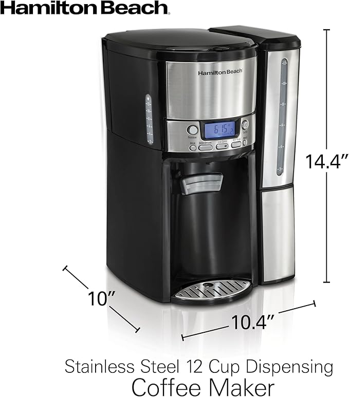 Hamilton Beach One Press Programmable Dispensing 12 Cup Coffee Maker with Internal Coffee Pot Stays Warm and Fresh for Hours 60 oz. Removable Reservoir Black &amp Stainless Steel (47950)