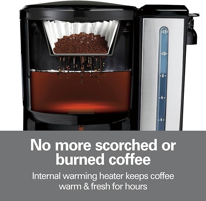 Hamilton Beach One Press Programmable Dispensing 12 Cup Coffee Maker with Internal Coffee Pot Stays Warm and Fresh for Hours 60 oz. Removable Reservoir Black &amp Stainless Steel (47950)