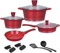 Non Stick Cookware Set Marble 13Pieces Black Kochstelle Basics… (Red)