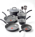 T-Fal Ultimate Hard Anodized 12-Piece Ceramic Nonstick Cookware Set Oven Safe Up to 400°F Ceramic Pots and Pans Set Frying Pans Saucepan Stockpot Cooking Utensils Grey