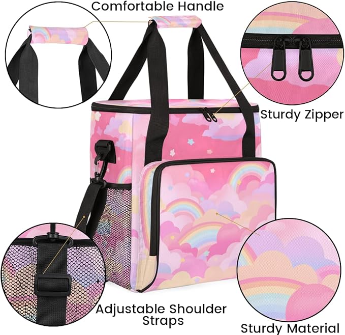 Rainbow Coffee Maker Carrying Bag Pink Portable Travel Storage Tote Bag Compatible with K-Mini or K-Mini Plus Single Serve Coffee Brewer Carrying Case with Multiple Pockets &amp Shoulder Strap