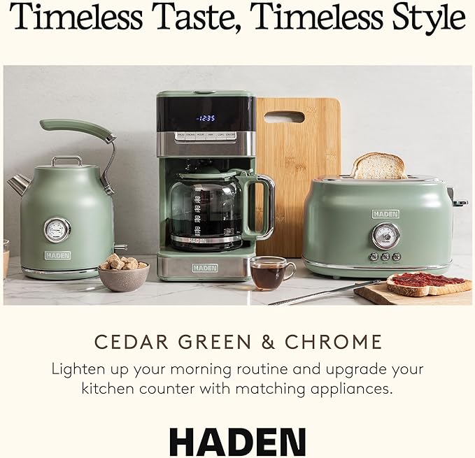 Haden Coffee Machine 12-Cup Programmable Drip Coffee Maker with Auto Shut-Off Function and Reusable Washable Water Filter Green &amp Chrome