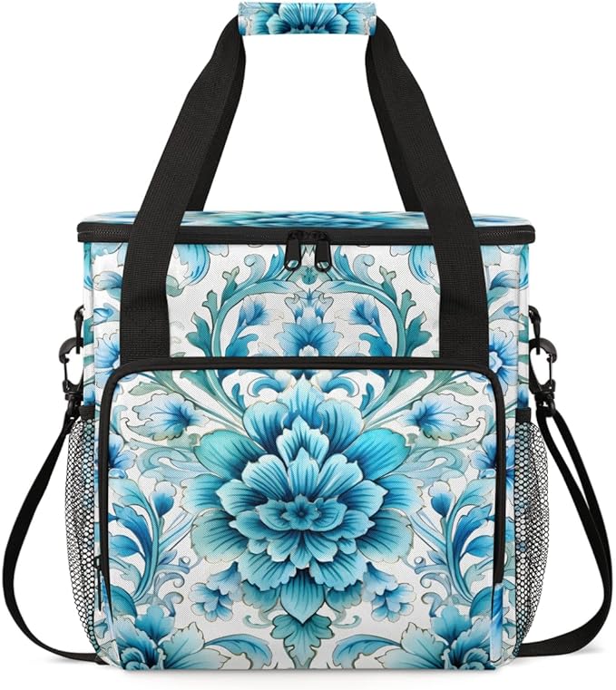 Botanic Floral Coffee Maker Carrying Bag Retro Flower Travel Storage Bag Compatible with K-Mini or K-Mini Plus Single Serve Coffee Brewer Carrying Case with Multiple Pockets &amp Shoulder Strap