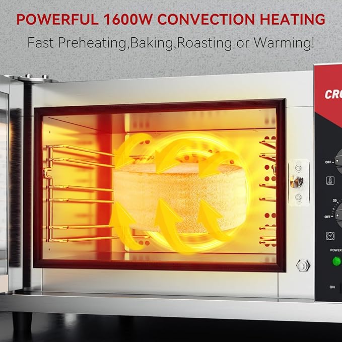CROSSON 23L Quarter-Size Convection Oven3-Tier Commercial Toaster oven w/Front Glass Door3 set of Wire Racks120 Minutes Timer and Interior Light 120V/1600W Countertop Conventional Oven