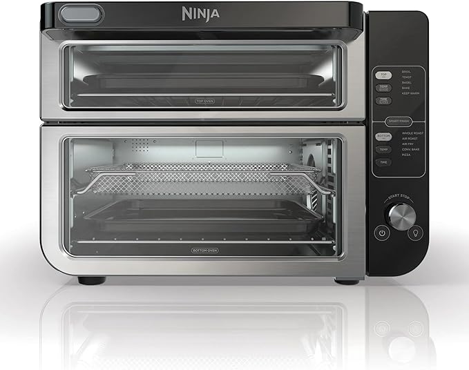 Ninja DCT400 10-in-1 Double Oven with FlexDoor FlavorSeal &amp Smart Finish Rapid Top Convection and Air Fry Bottom Bake Broil Air Roast Toast Air Fry Pizza and More Stainless Steel (Renewed