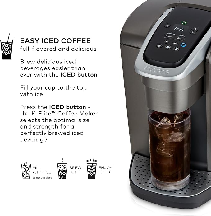 Keurig K-Elite Single Serve K-Cup Pod Coffee Maker with Strength and Temperature Control Iced Coffee Capability 8 to 12oz Brew Size Programmable Brushed Slate