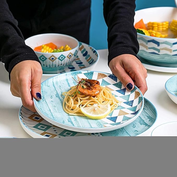 Porcelain Dinnerware Sets Plates and Bowls Sets Ceramics Dinner Sets Blue Patterns Porcelain Dinnerware Set of 42 | Cereal Bowl and Steak P