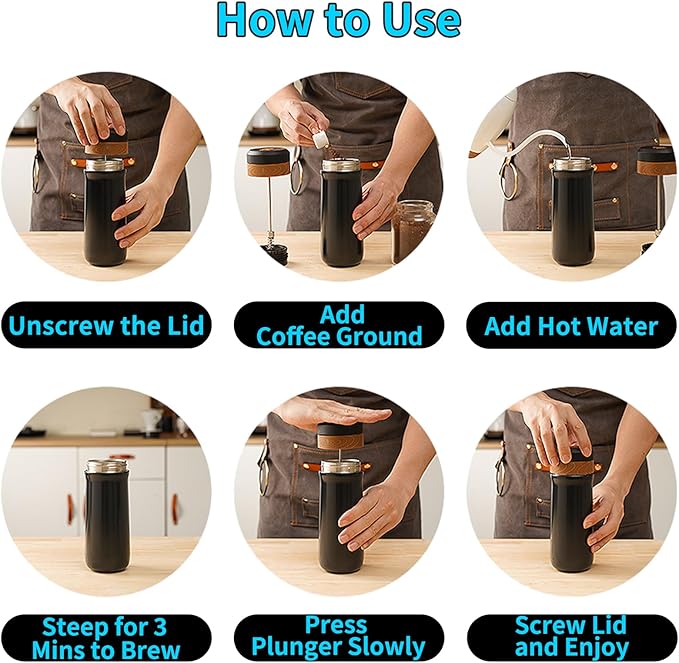 French Press Coffee Maker 320ML Stainless Steel Portable Hot &amp Cold Brew Vacuum Insulated Travel Mug